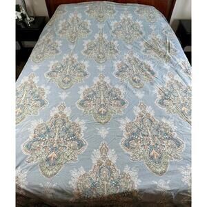 Pottery Barn King Duvet Cover Dusty Blue Floral Serrano Medallion Boho Paisley